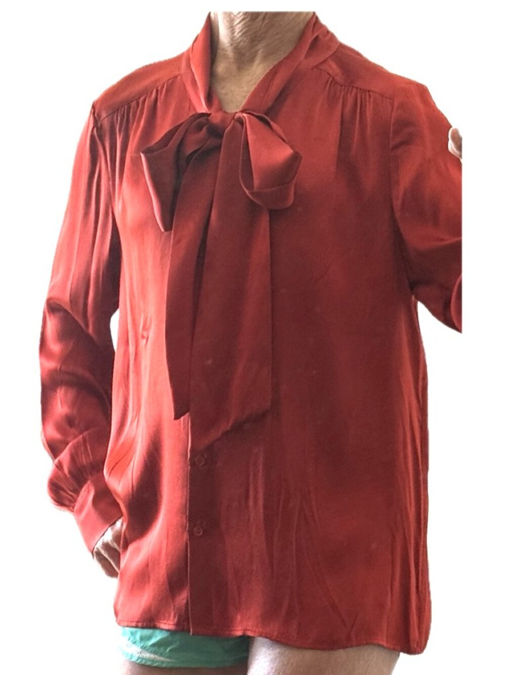 Talbots 100% Silk Bow Tie Blouse Long Sleeve Button Down Luxury Vintage